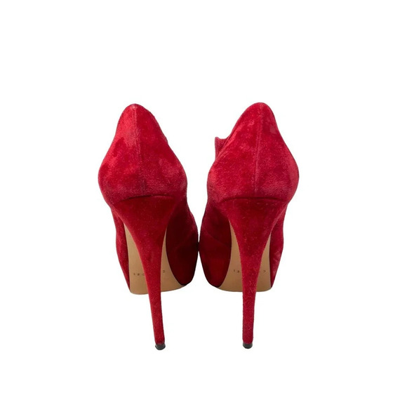 Casadei Red Suede Platform Slip On Ankle Tulip Cut Out Booties Heels Size 6‎ - Picture 5 of 11